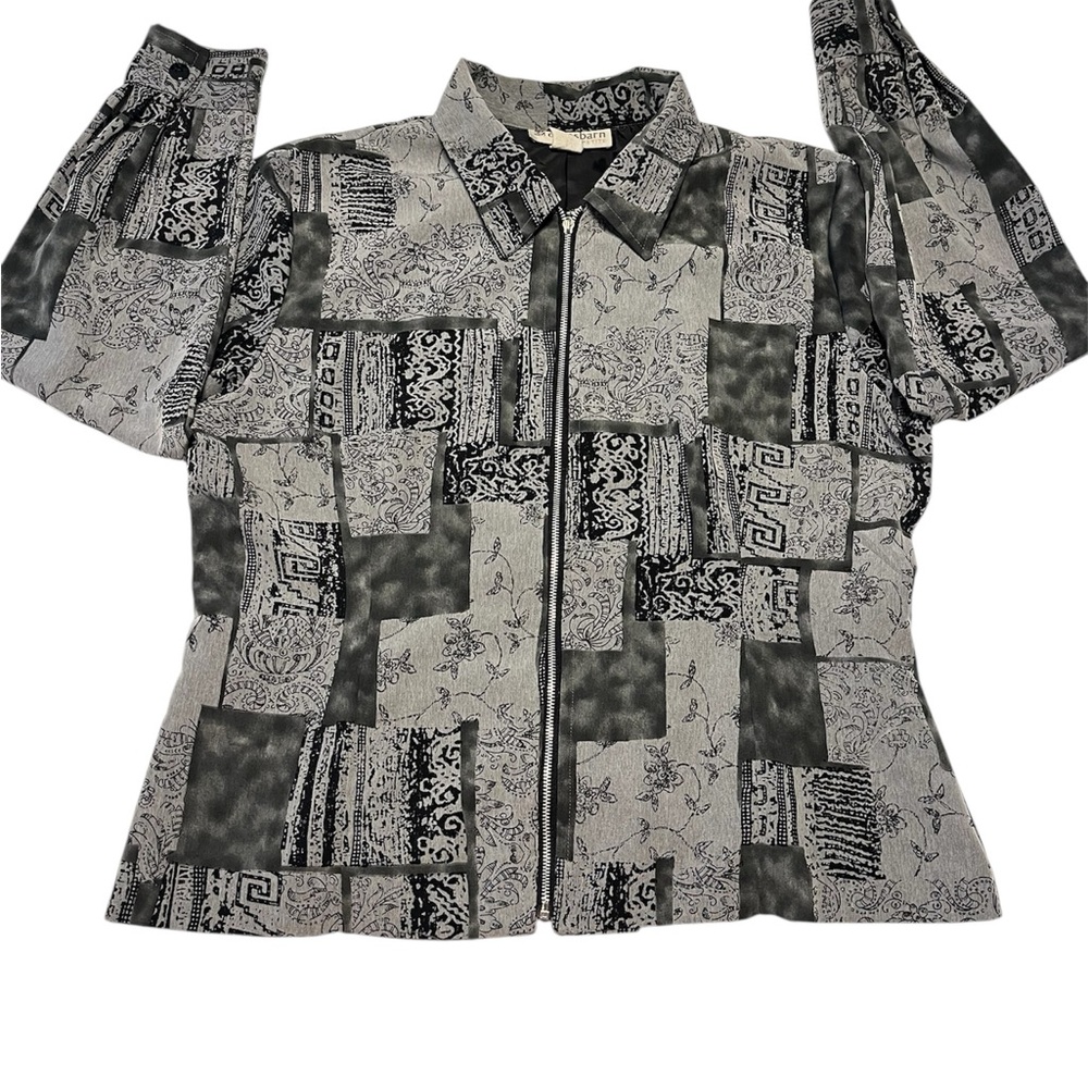 Dressbarn Women’s M Petite Black and Gray Patterned Top Jacket